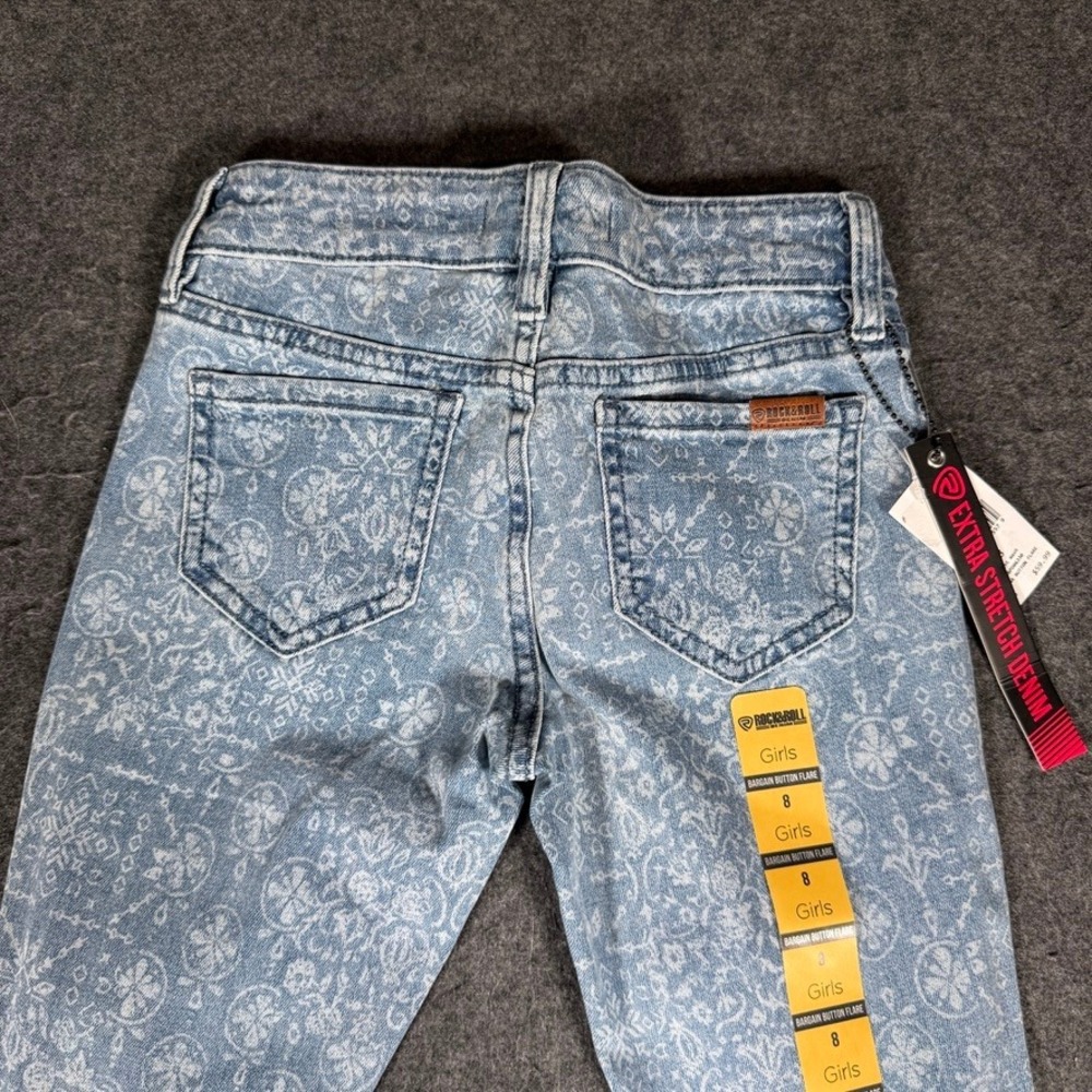 NEW Rock & Roll Denim Girls Size 8 Extra Stretch Paisley Print Flare Jeans NWT - Picture 5 of 11